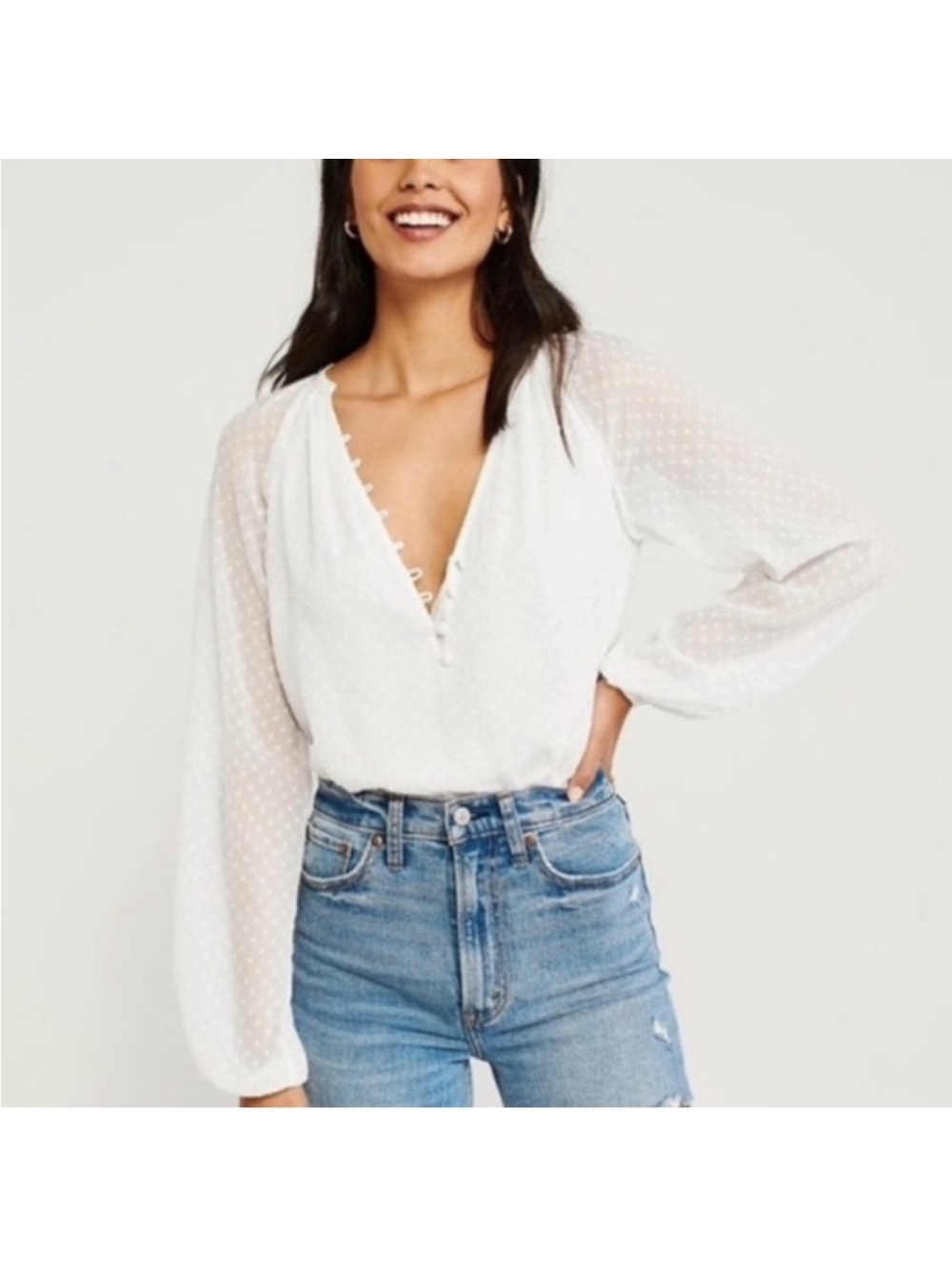Abercrombie Women’s Swiss Dot Blouse Thong Bodysuit